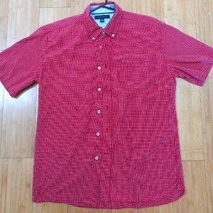 Red and white, Tommy Hilfiger, short sleeve, button up, L